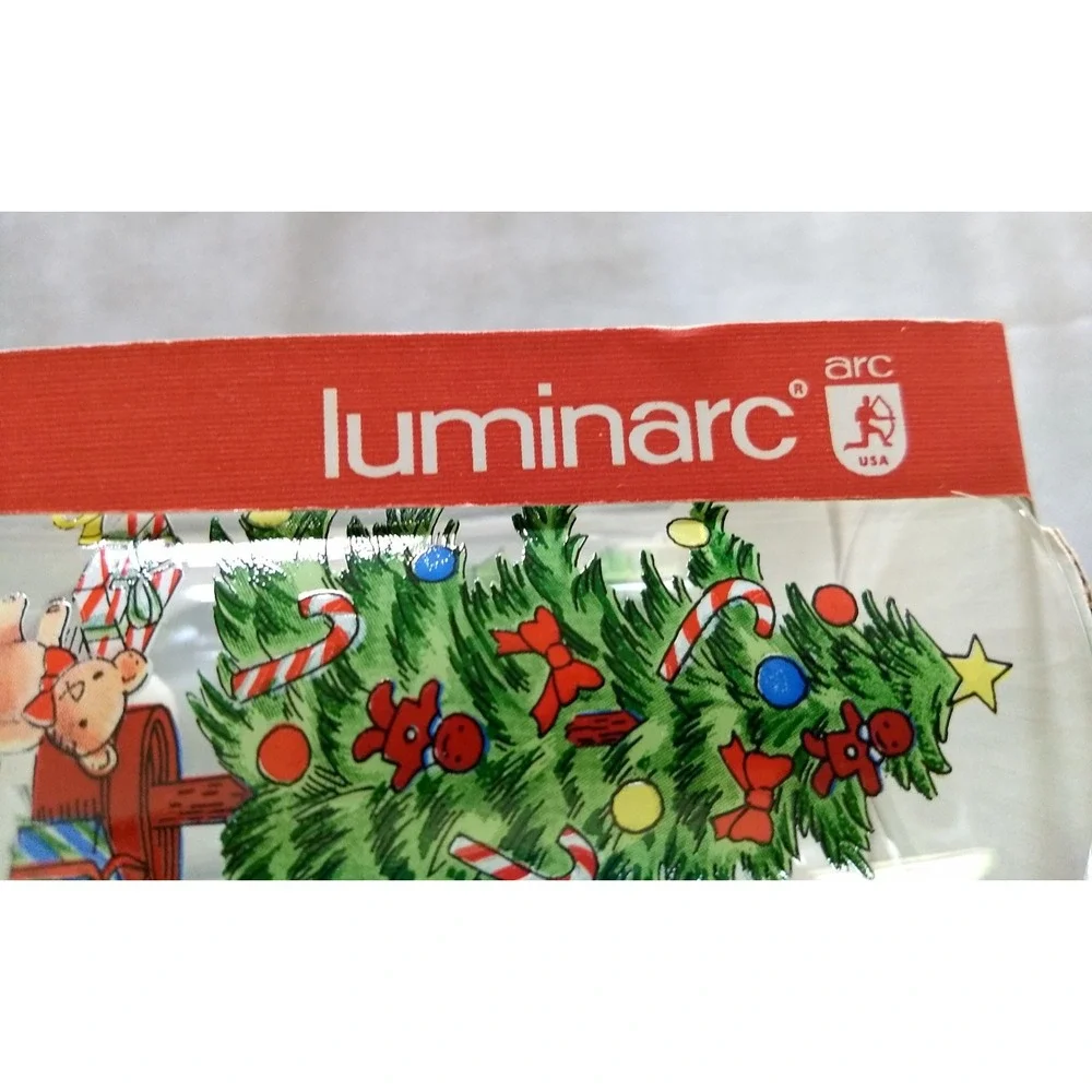 Luminarc Glass Tumblers 16oz NOEL Christmas Tree Holly‎ Vtg 90s Set of 4 NOS NEW